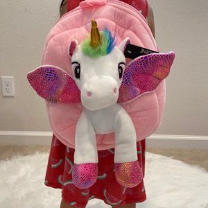 Little Kid's Pink Small Unicorn Plush Zip Backpack